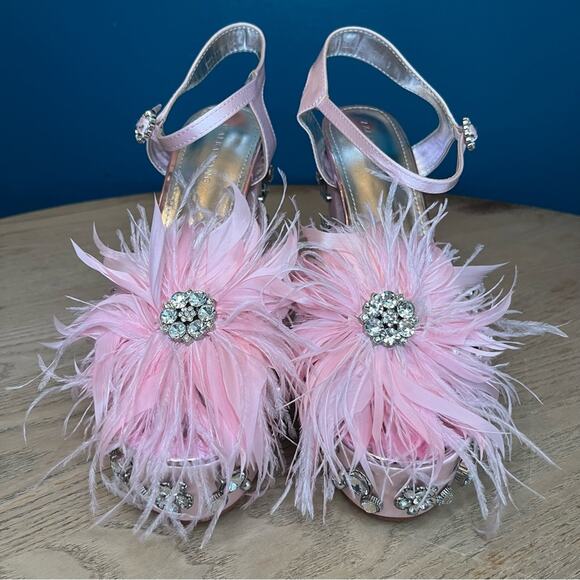 New! AZALEA WANG Kiki Embellished Chunky Platform Sandal Light Pink Women’s 10 - Picture 6 of 12